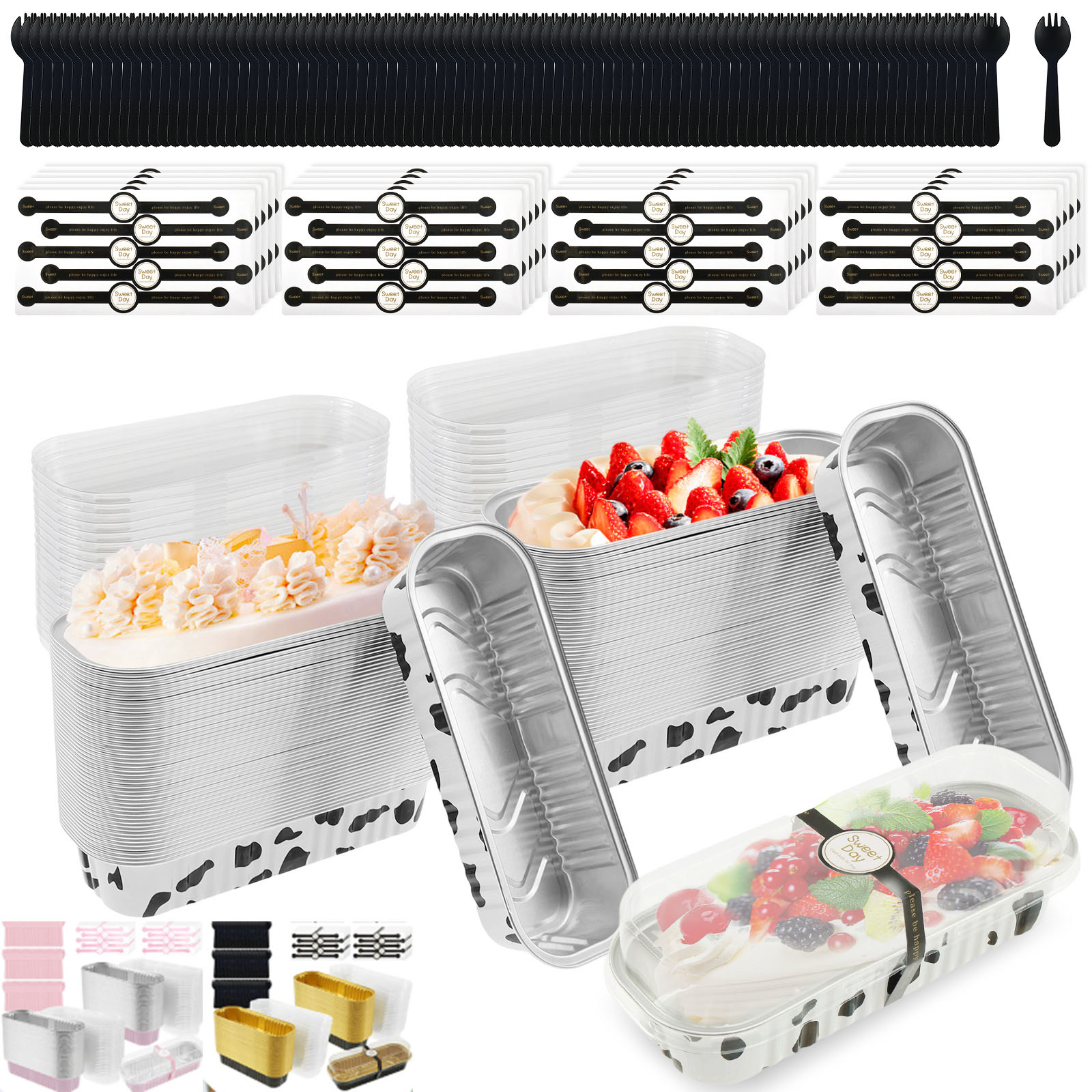 Portion Control Container - Mini Somun Tavalar Kapaklı Dikdörtgen Alüminyum