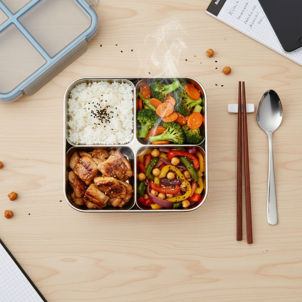 Food Storage Microwave Safe - Temizlemesi Kolay Kare 4 Bölmeli Öğle