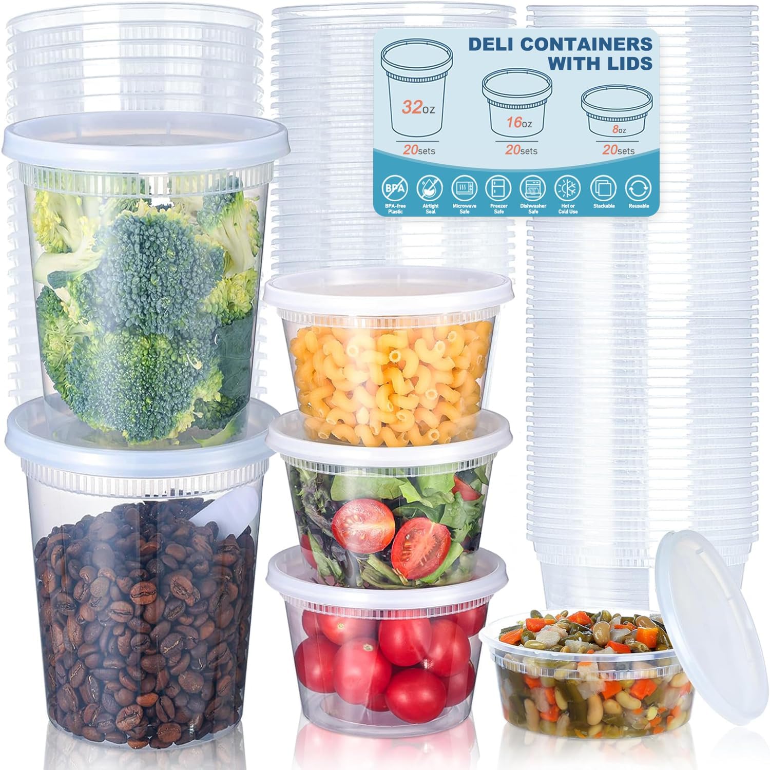 Food Storage Plastic Containers With Lids - 24 adet Şarküteri Gıda Saklama Kapları