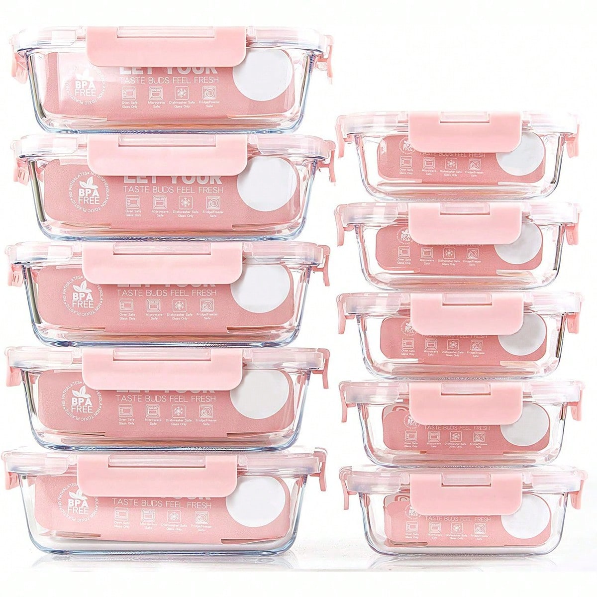 Food Storage Plastic Containers With Lids - 10'lu Paket Cam Yemek Hazırlık Kapları,