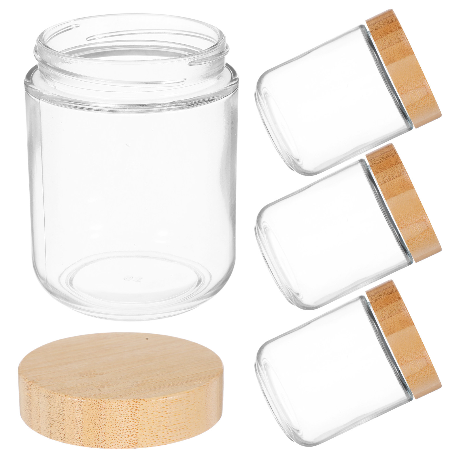 Food Storage Plastic Containers With Lids - 4 Adet Şeffaf Cam Kavanoz, Bambu
