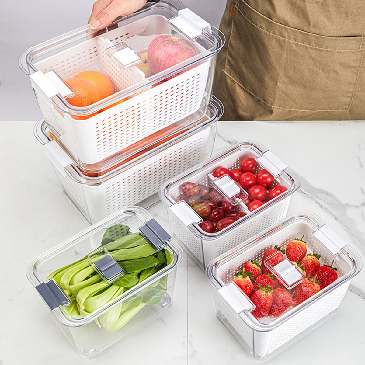 Food Storage In The Kitchen - Çift Katmanlı Süzgeçli Sepet, Saklama Kutusu,