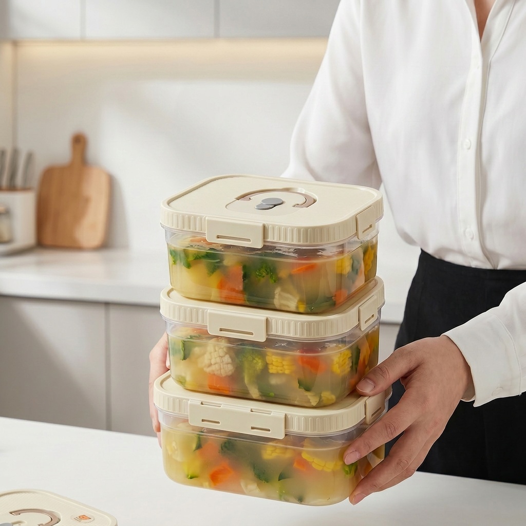 Food Storage Microwave Safe - Şeffaf Plastik Gıda Saklama Kutusu, Saplı,